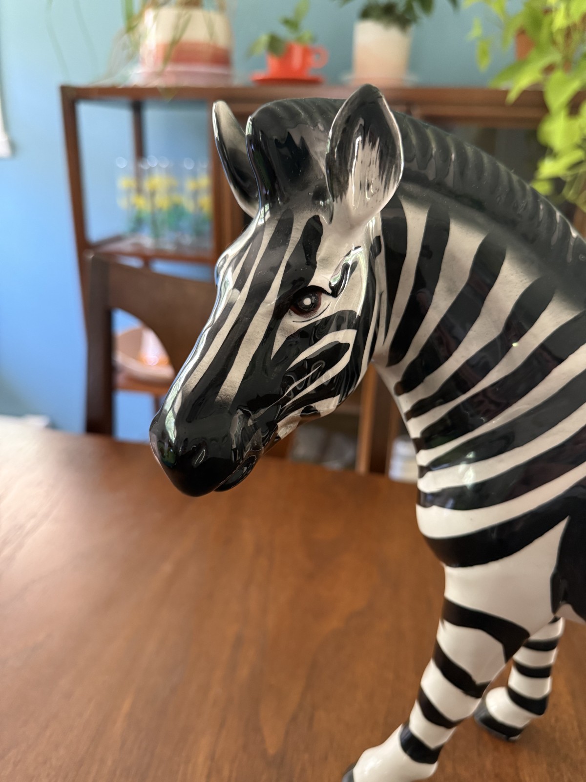 Vintage 1960s? Large Ceramic Hand Painted Zebra Collectible Animal Statue Japan