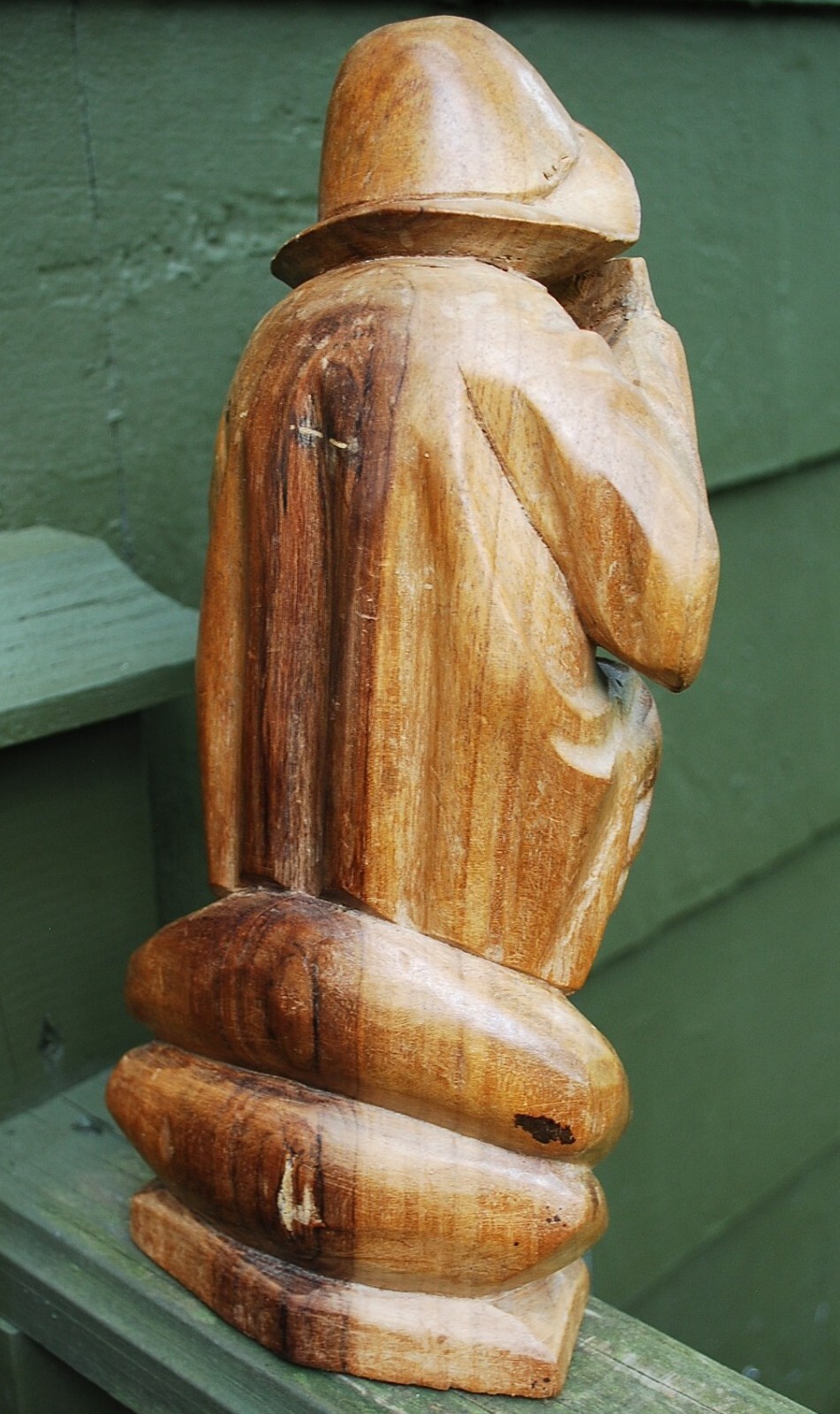 Antique BLACK FOREST GERMANY Hand Carved Wood Sculpture MAN PLAYING PAN PIPES
