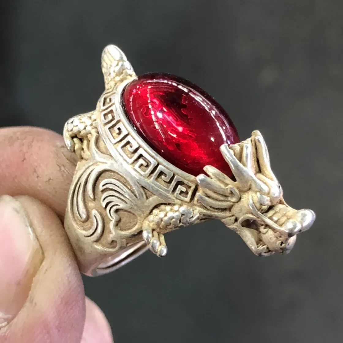 Ancient China Qing Dynasty Antique Ring Colection Inlaid Gemstone Ring Jelewry