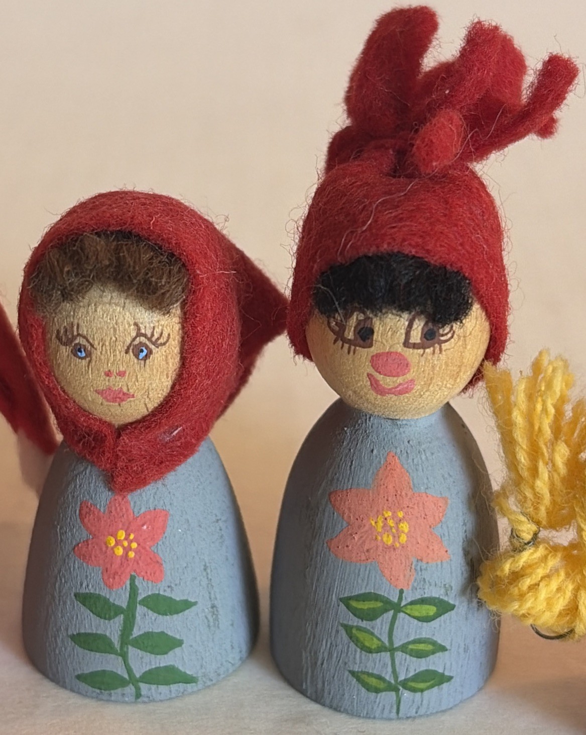 4 SWEDISH Vintage WOODEN DOLL Figurines Scandinavian Folk Art Sweden Figures