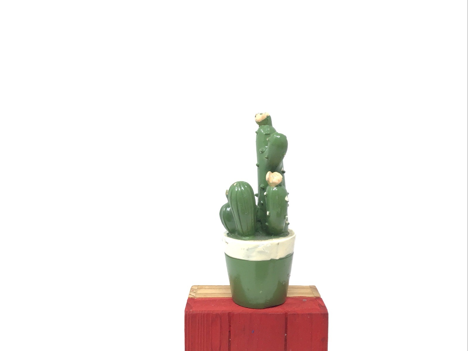 Mini Faux Cactus Planter Resin Hand Painted Green 3.5” Tall