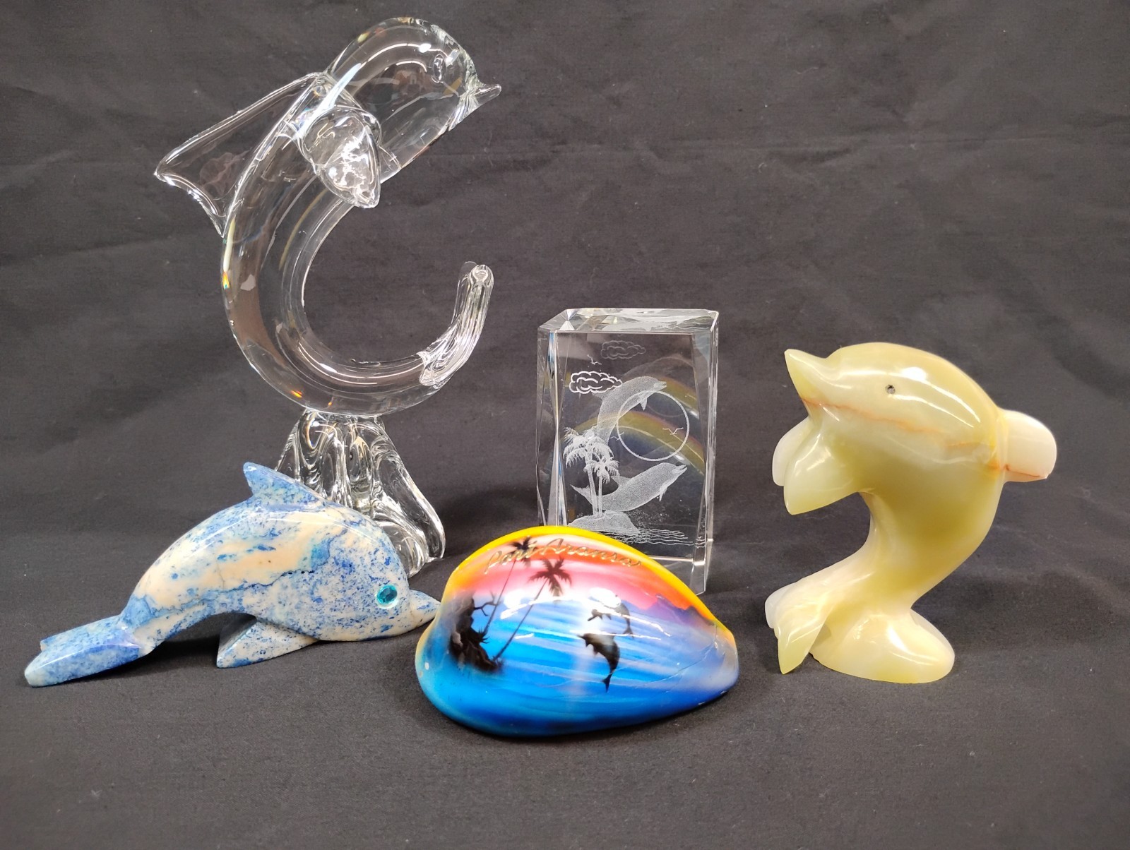 Dolphin Figurine Lot of 5 Beach House Decor Glass Crystal Marble Onyx Souvenir