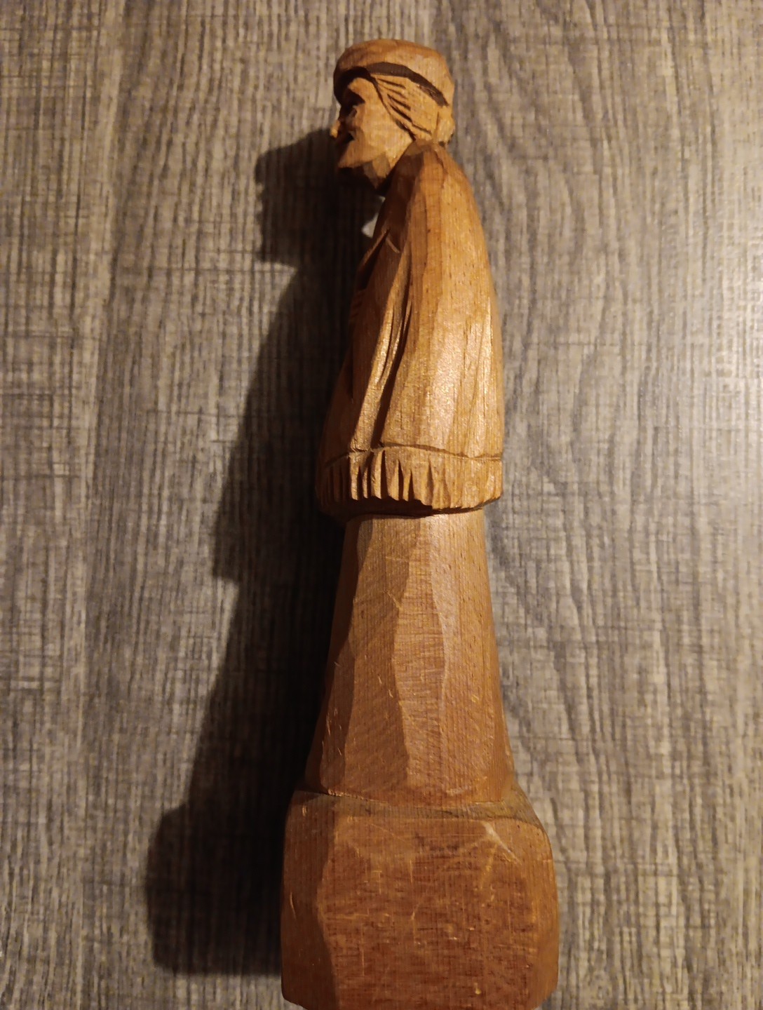 Folk Art Sculpture Signed Hand Carved Wood Figure Wooden Elderly Person Craft