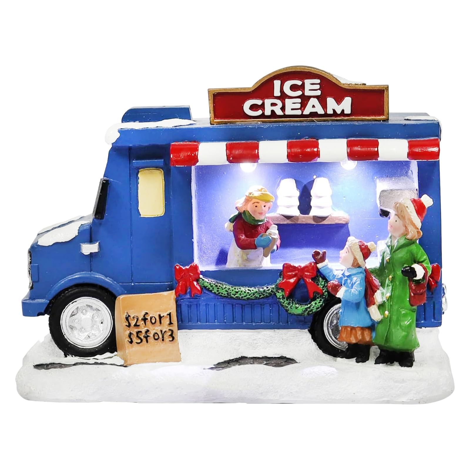 Ice Cream Food Truck Christmas Village Figurine 4.13”H LED Lighted Holiday De…