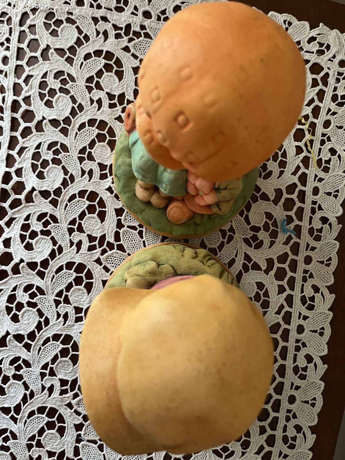2Vtg Ceramic Handpainted Big Bonnet Girls 10 in EUC Holly Hobby-Inspired Rare