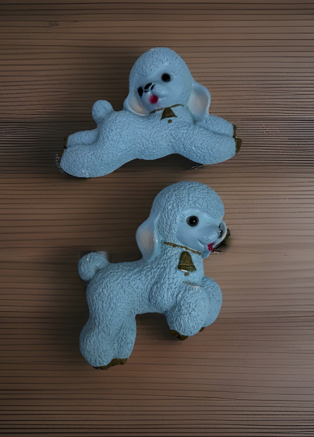 VTG Set Of 2 Anthropomorphic Lambs Chalk Ware Wall Art Plaques Blue HTF!