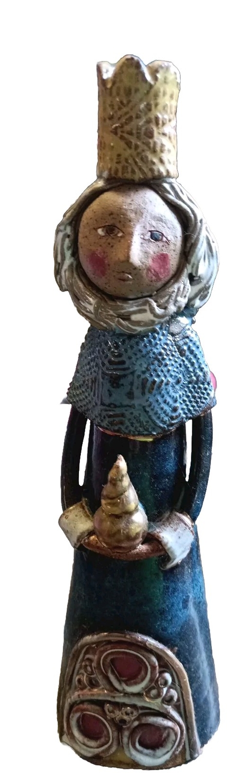 Vintage Clay Folk Art 3 Kings/Wiseman Dark Skinned 1997 Handmade 10 1/2 IN.