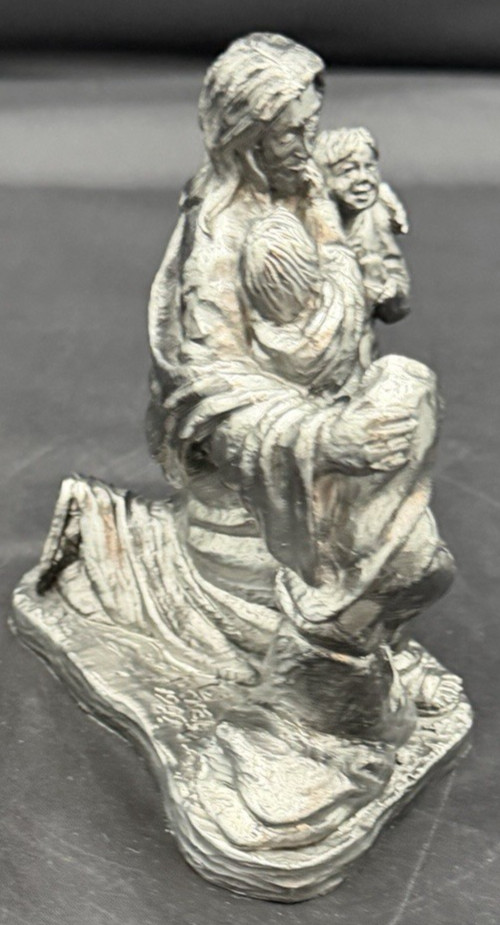 Vintage Michael Ricker Pewter Jesus Talking to Children Sculpture Figurine 1999