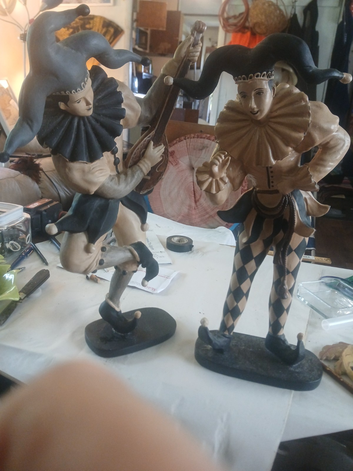 Vintage Harlequin Jester Figurines Pair 17″ Made in Philippines Model 108H –…