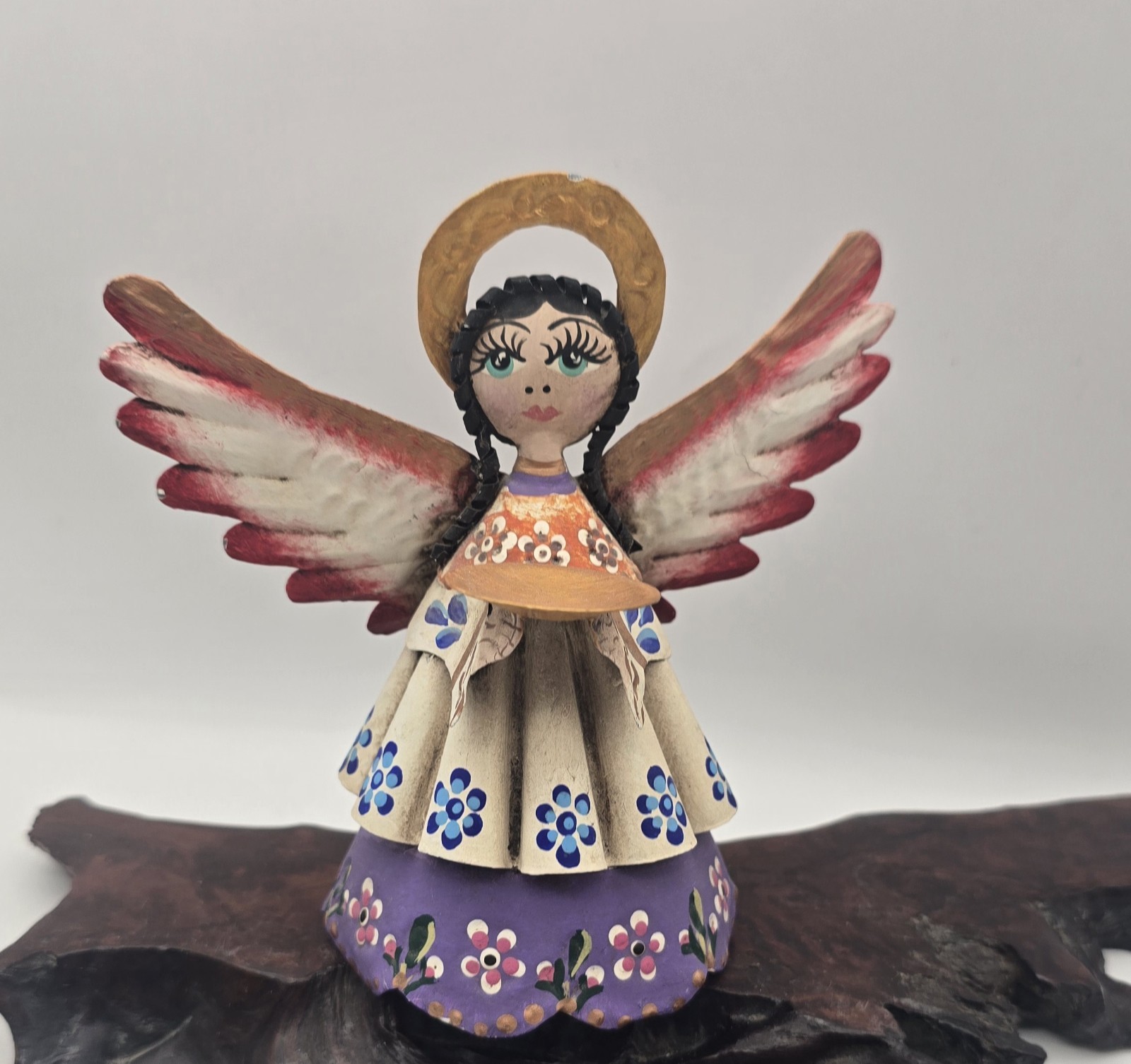 Mexican Hand-Painted Vintage Folk Art Tin Angel Mexico