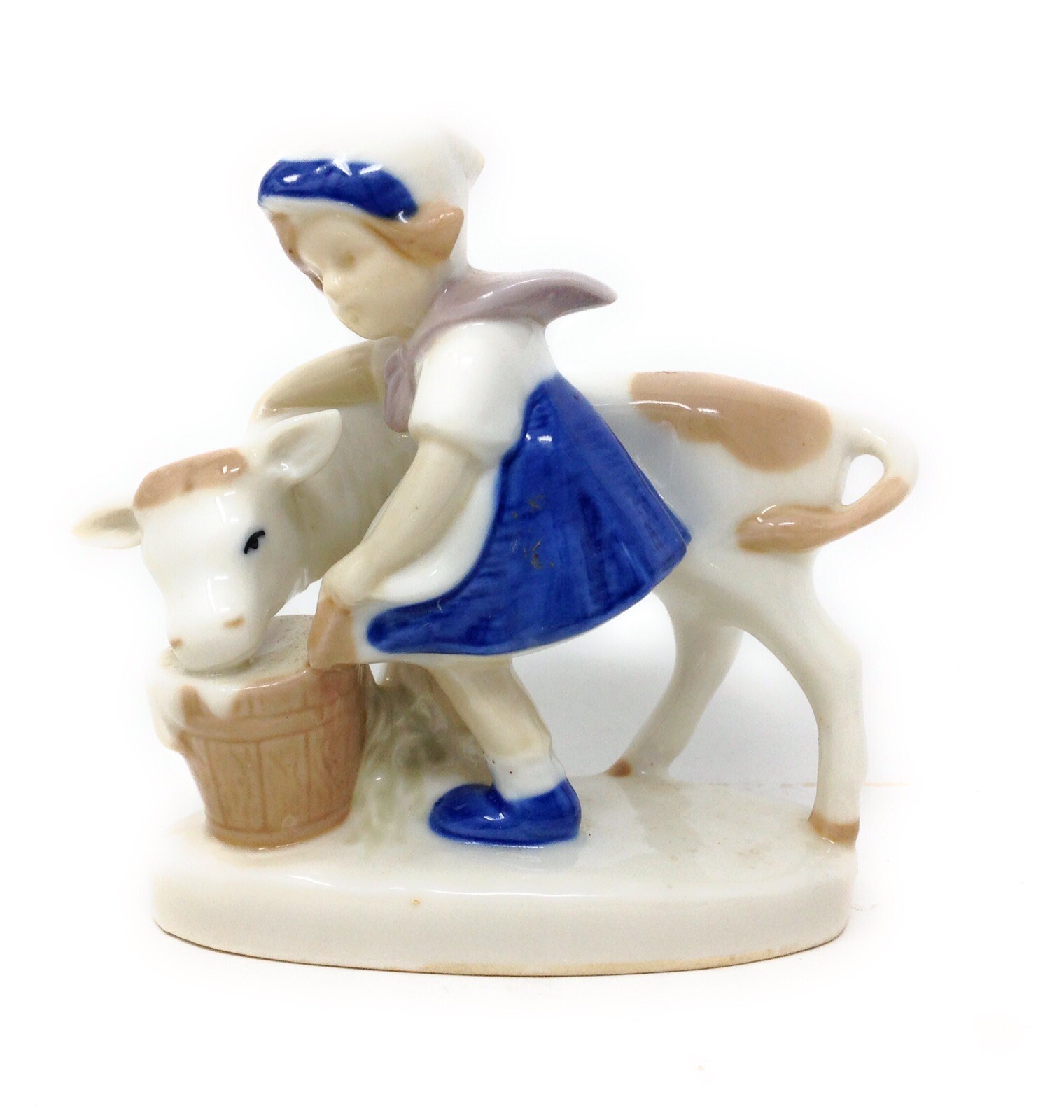Carl Schneiders Erben Porcelain Girl Feeding Cow Milk Germany 1859 Scissor Mark