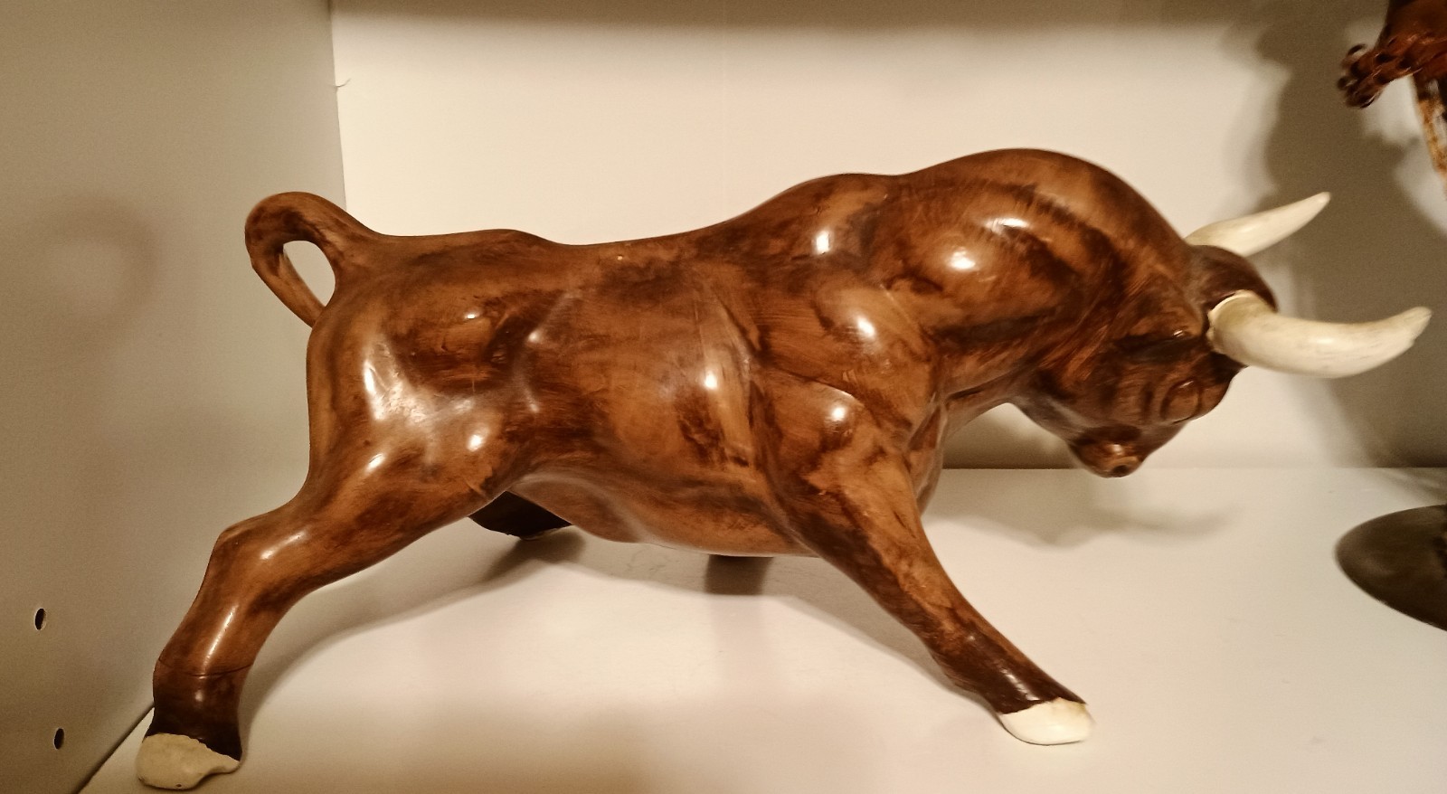 Vintage Charging Bull Figurine Brown Mid Century Modern Ceramic Statue MCM