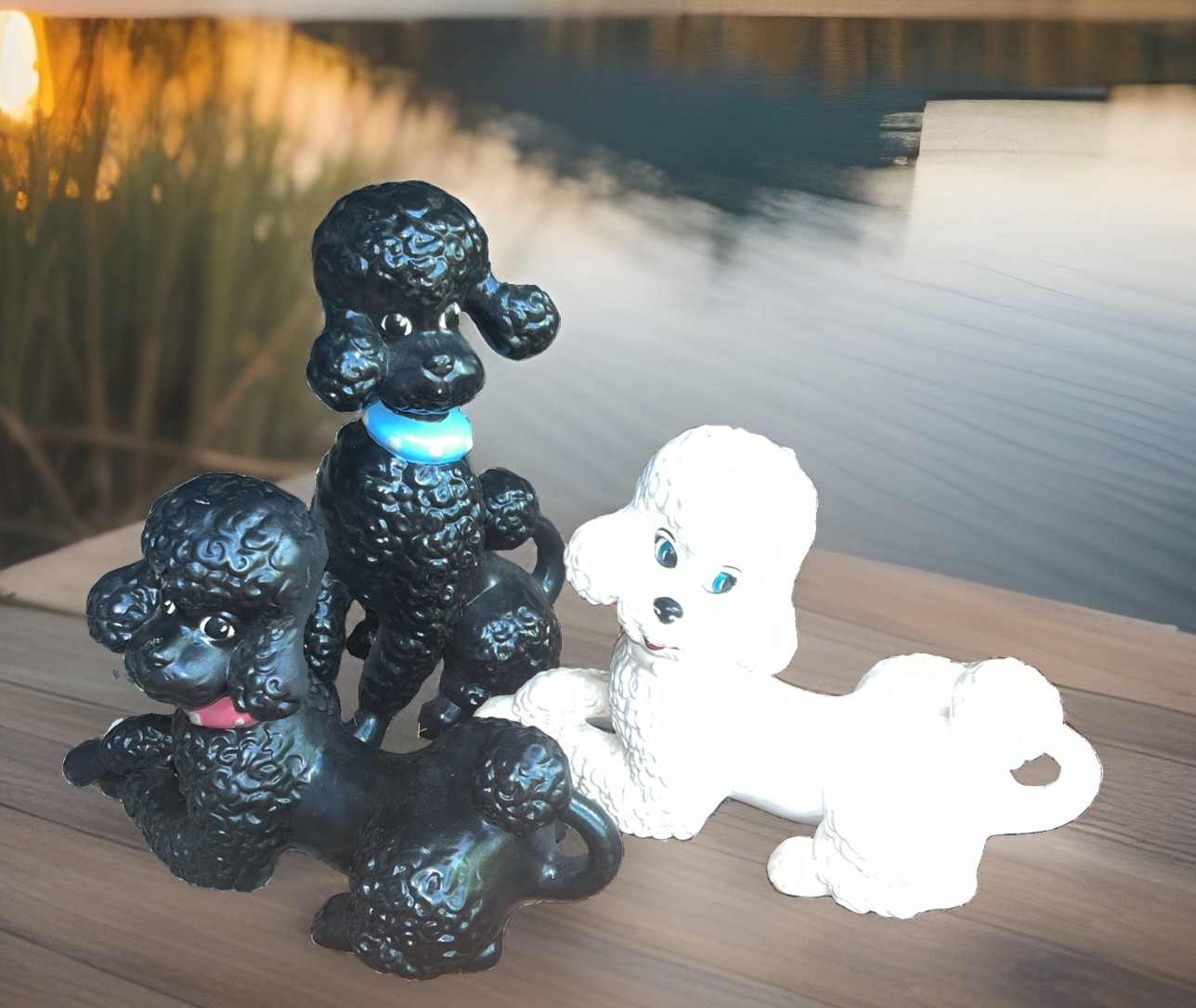 3 Ceramic Handmade French Ceramic Poodles Atlantic Mold 10.5”
