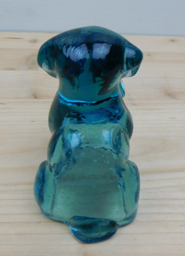 Vintage Degenhart Art Glass Pooch the Dog Figurine “Teal” UV Glow