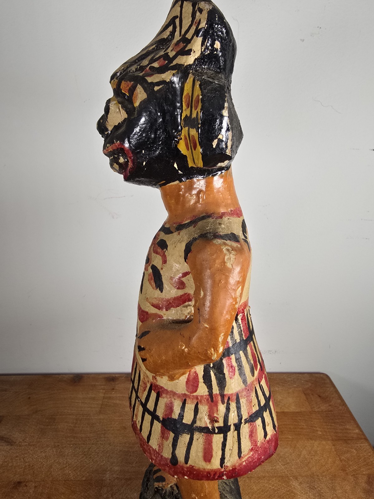 Folk art carved wood figure masked