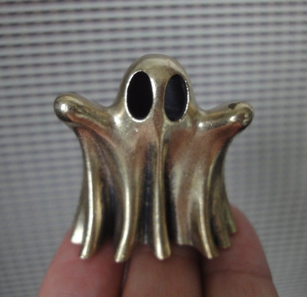 Vintage Brass Mini Ghost Statue Halloween Gothic Pocket Figurine Decor