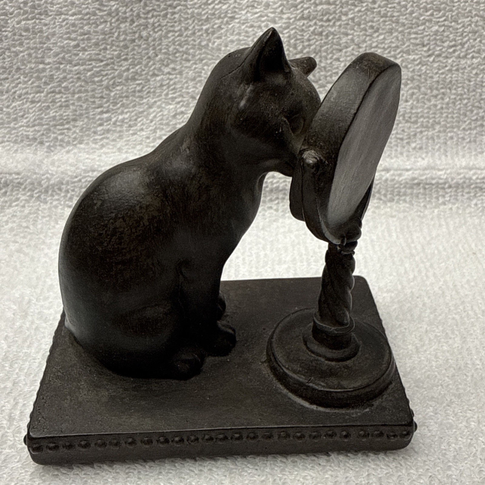 Black Cat Looking In Mirror Halloween shelf sitter Paperweight Resin Figurine