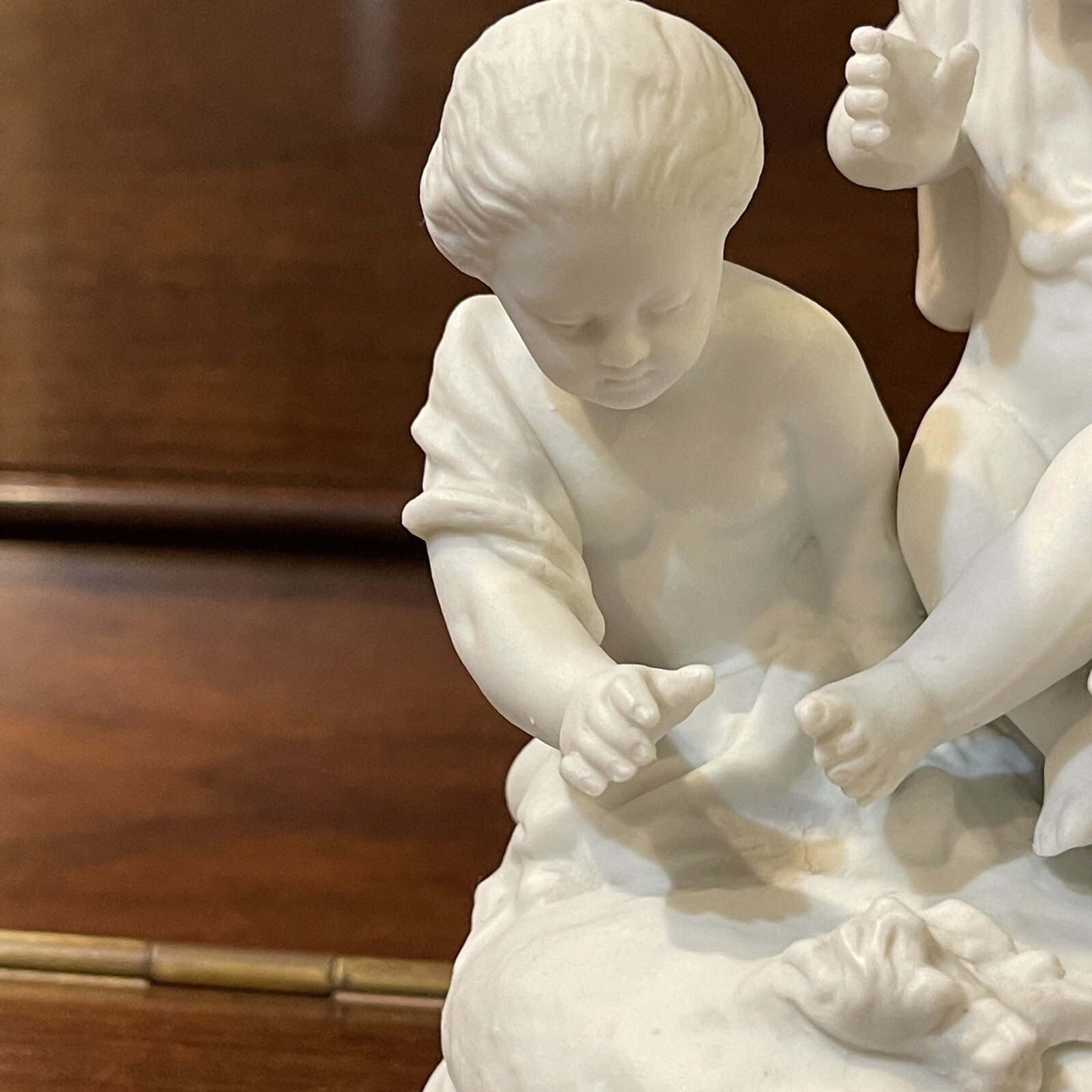 SEVRES Antique Original Signed Porcelain Bisque Figurine children putti stick