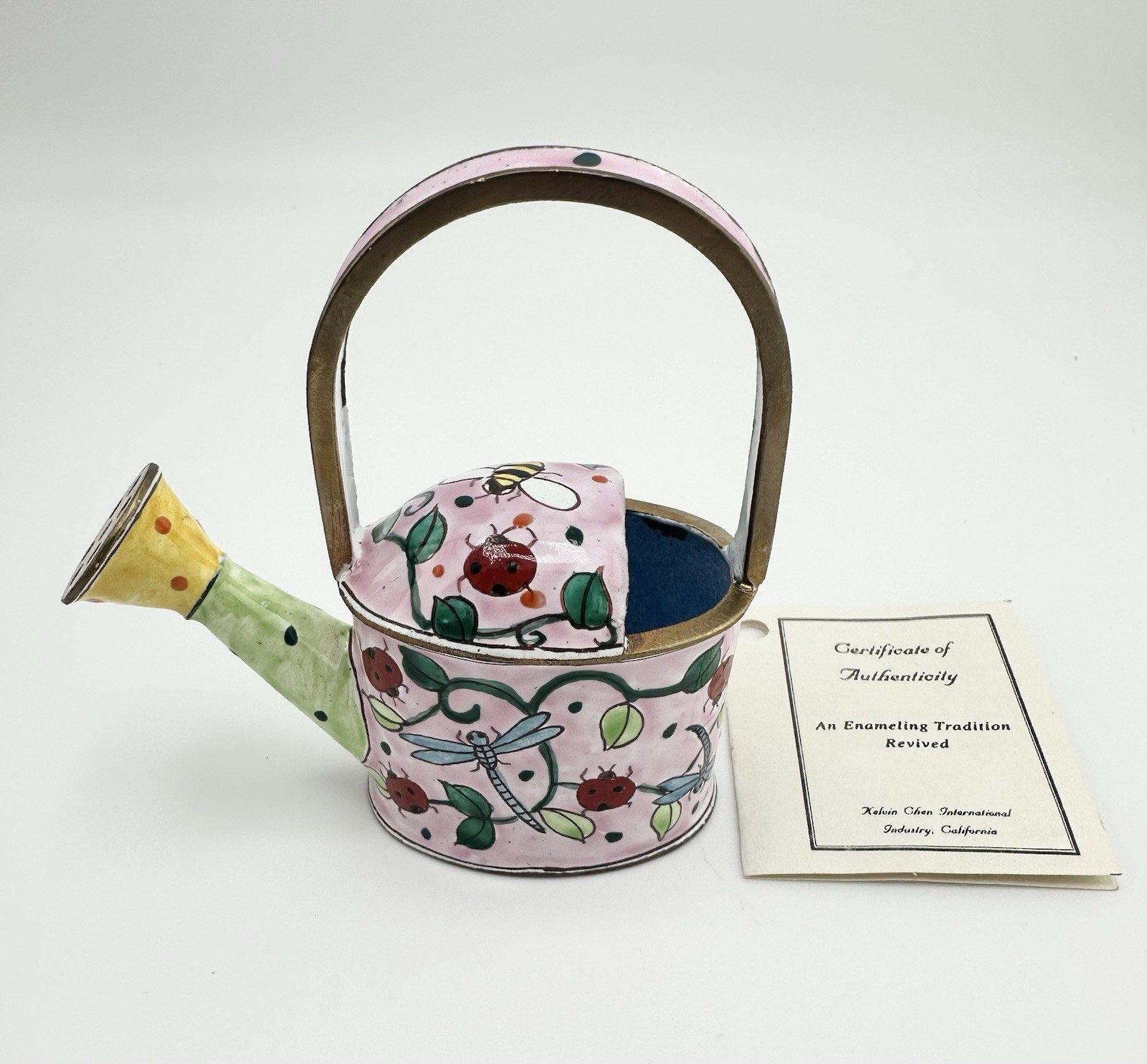 Kelvin Chen Enamel Mini Watering Can Trinket Box Ladybug Bee Dragonfly 1999