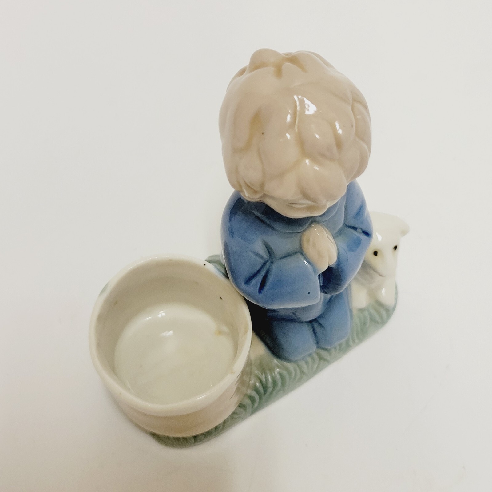 Praying Girl & Boy w/ Lamb Figurine Candle Toothpick Holder Set of 2 Vtg 1980s