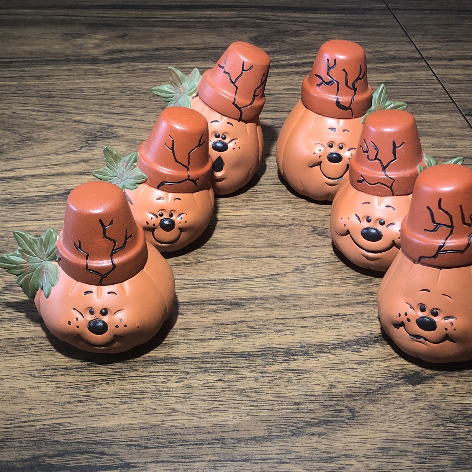 Vintage Anthropomorphic Crackpot Pumpkin Figures Ceramic Halloween Puppy Faces