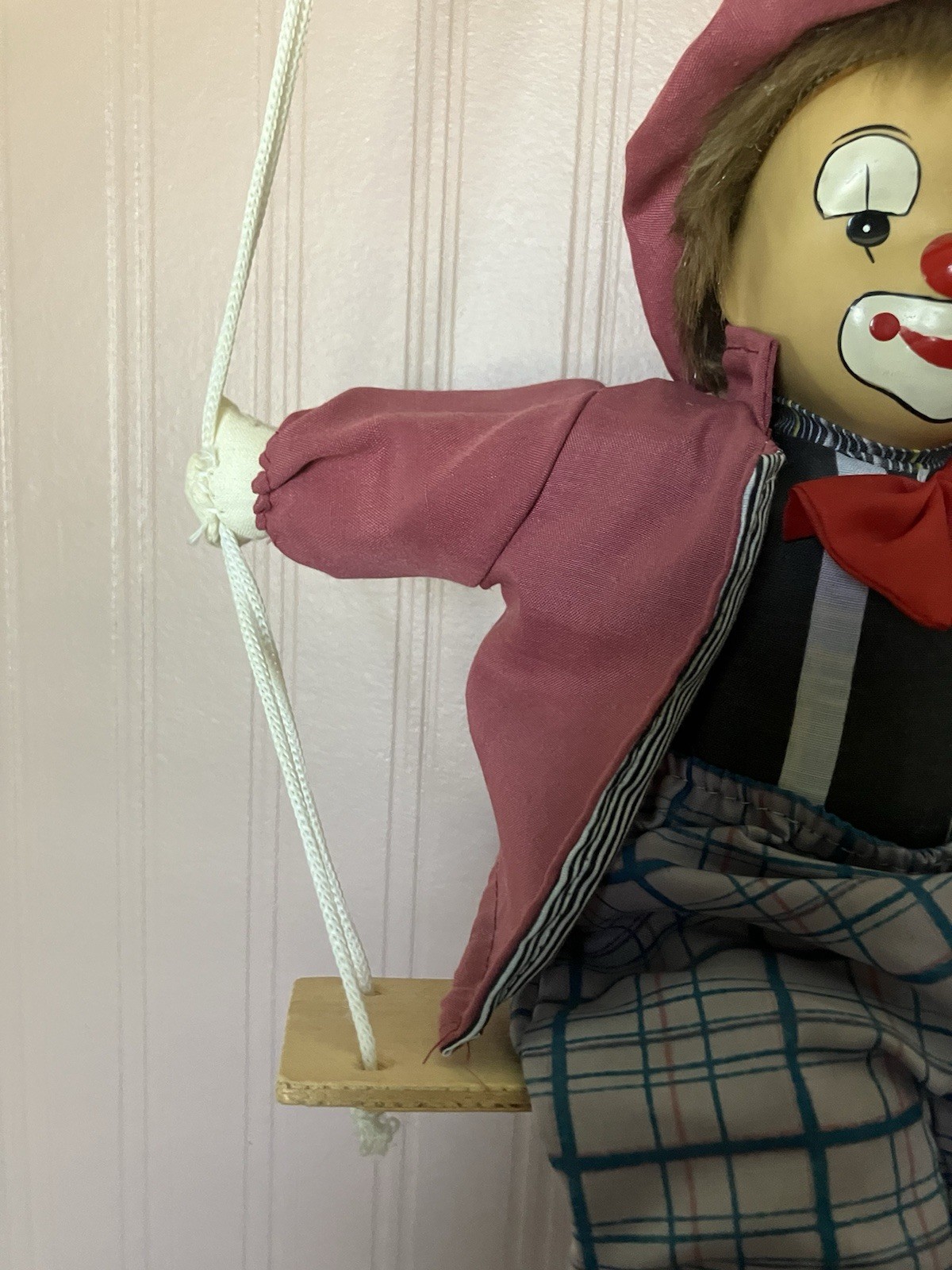 Vintage Marionette Porcelain Faced Clown On Swing
