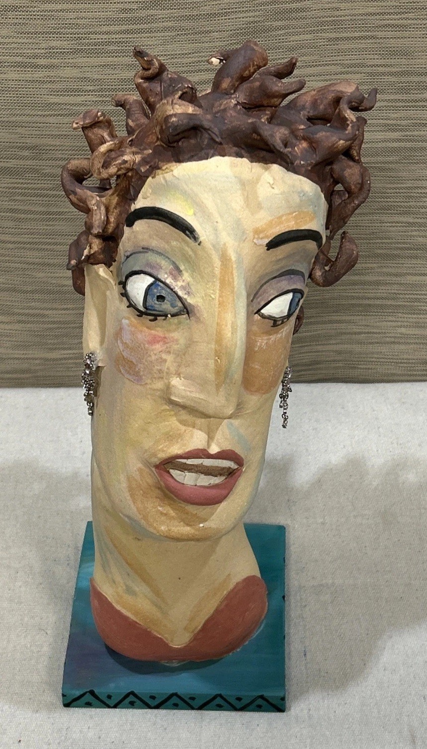 Whimsical Abstract Bust Sculpture – Eclectic Artistic Expression – Artist Signed