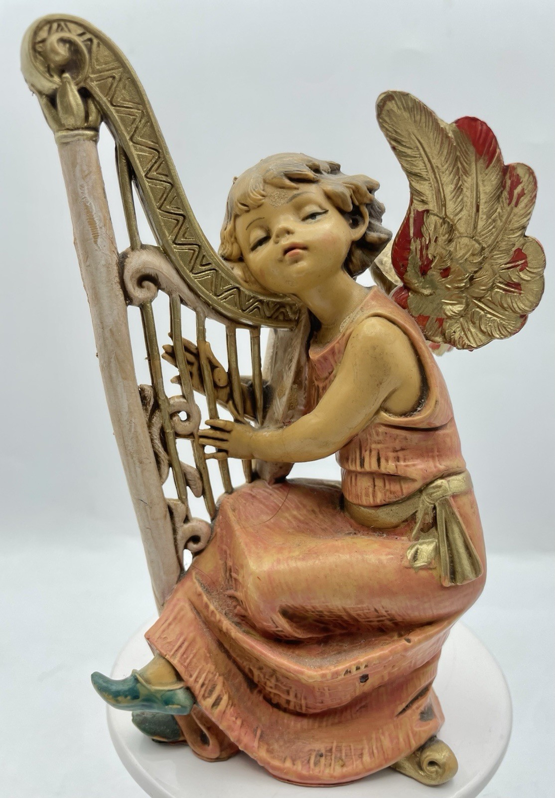 Vintage Roman Fontanini Depose Angel Playing Harp Nativity Christmas Italy #361