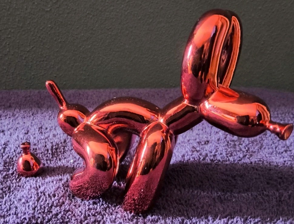 Glossy Metallic Ruby Red Ballon Dog Pooping Sculpture Home,Offce,Gardens ☃️