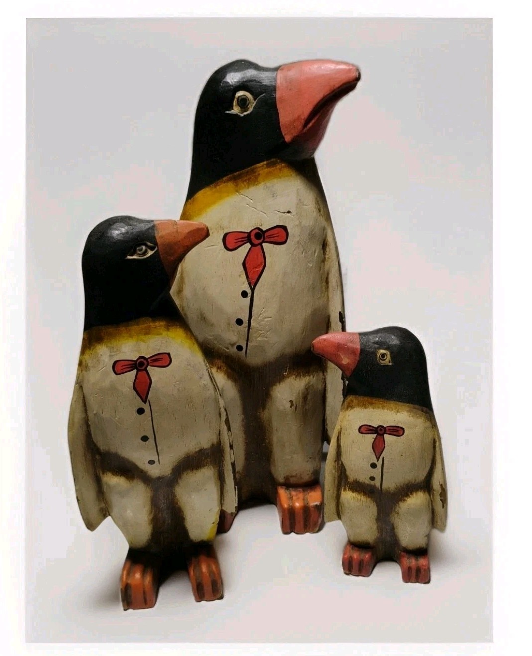 3 Wooden Hand Carved and Hand Painted Penguin Figurines – different sizes
