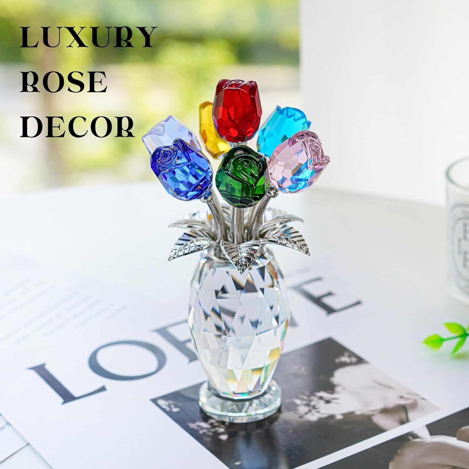 Colorful Crystal Rose Figurine – Rose Flower Gifts for Women – Wedding Party …