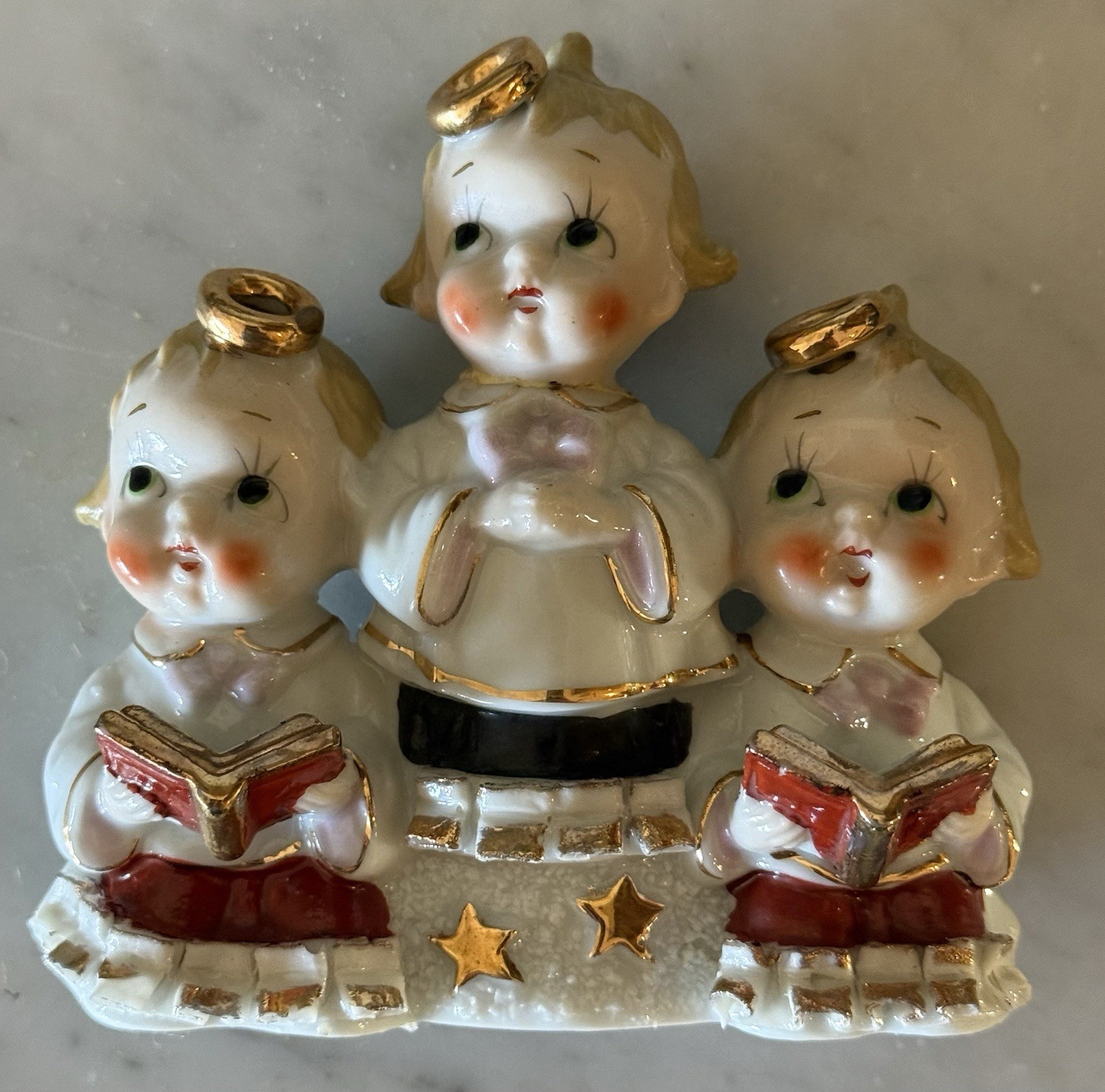 Vintage Hand-Painted Ajax Gold Star Sugar Base Angel Choir Figurines
