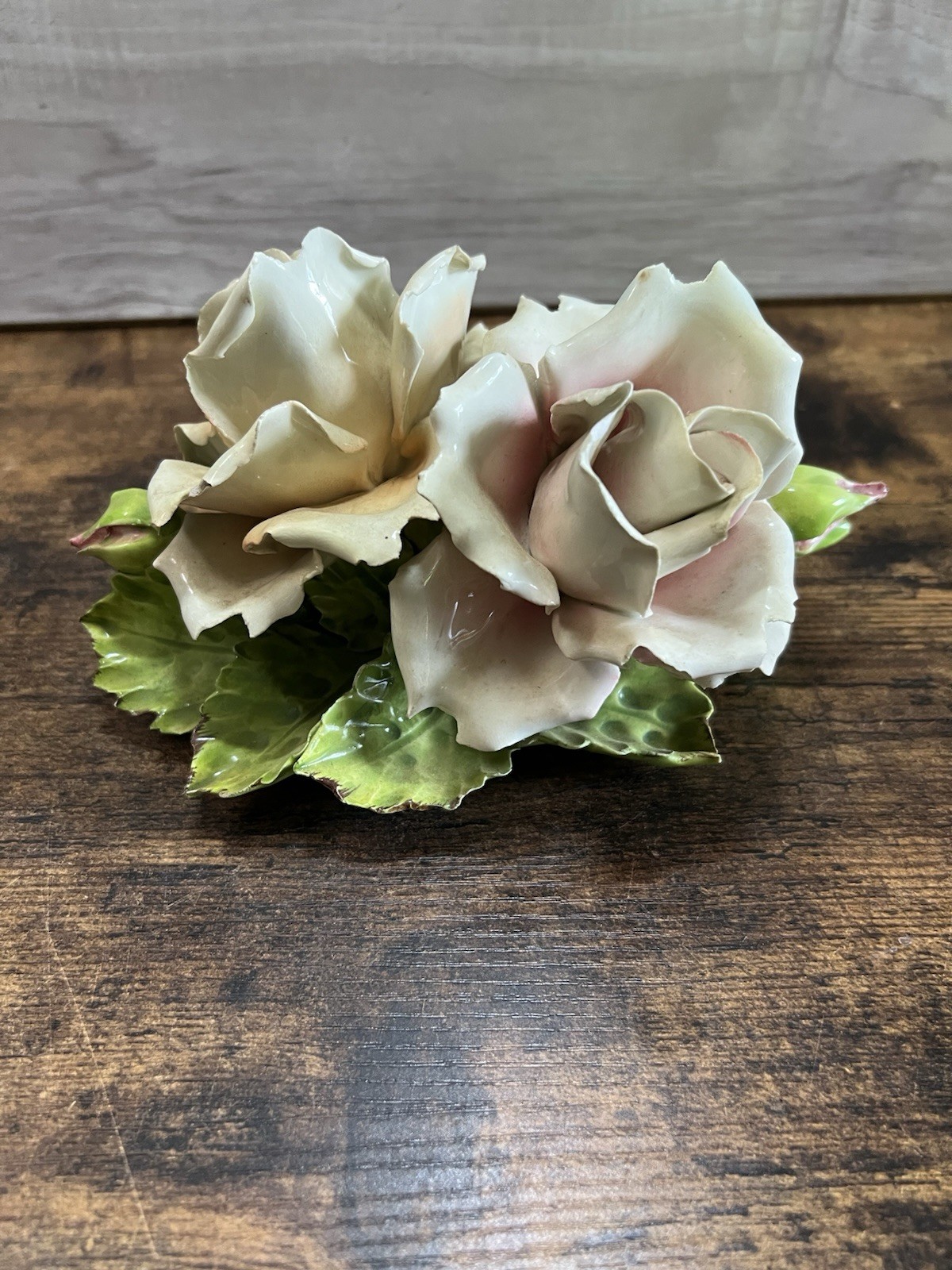 Vintage Italian Porcelain Rose Figurine Floral Centerpiece Made In Italy