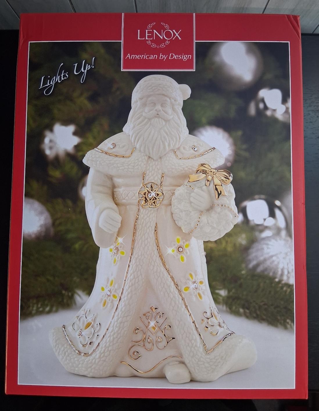 Brand New Lenox Florentine and Pearl Santa Lit Figurine-Ceramic 10’5 Inch