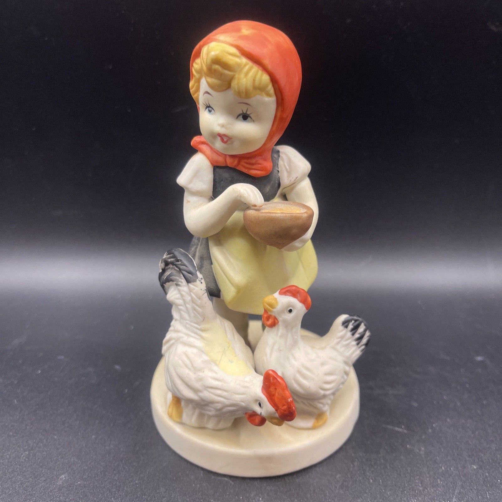 Vintage Ceramic Girl with Chickens 5.5 Inches Tall