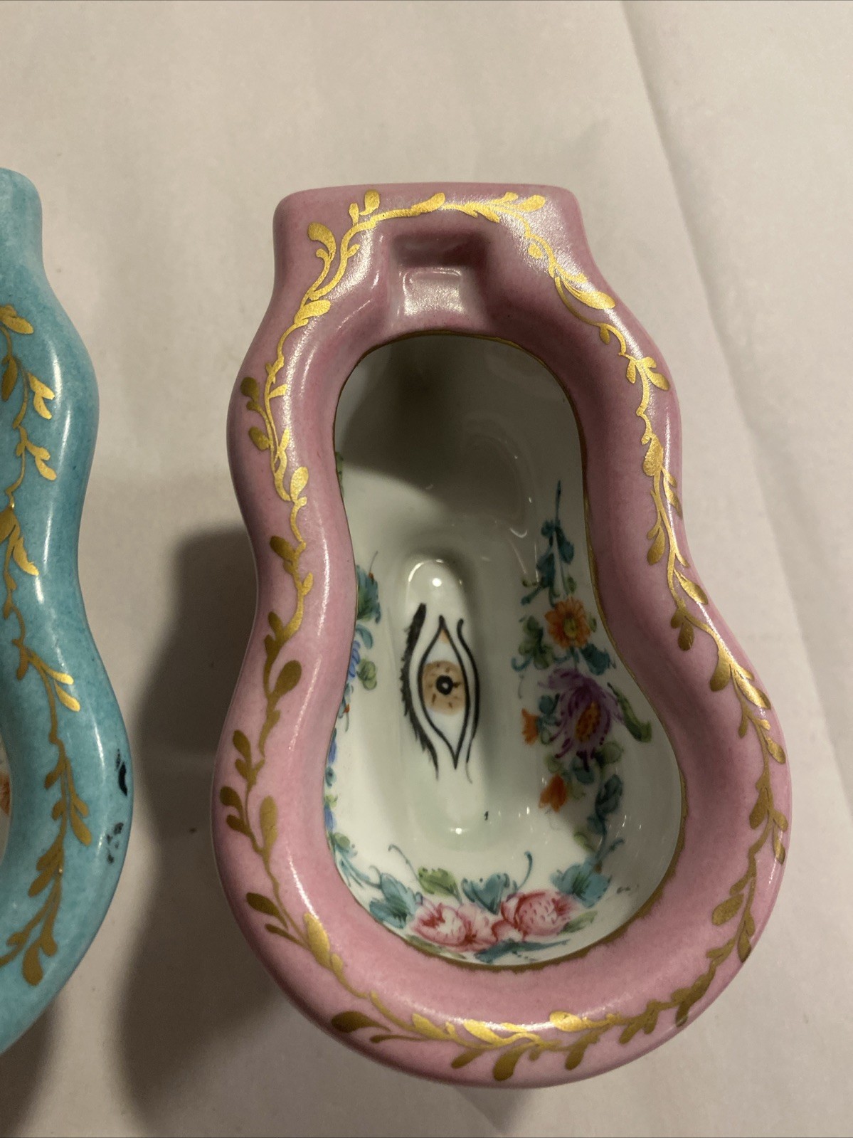 Vintage French Sevres Porcelain Miniature Hand Painted Bidet Lot Of 2
