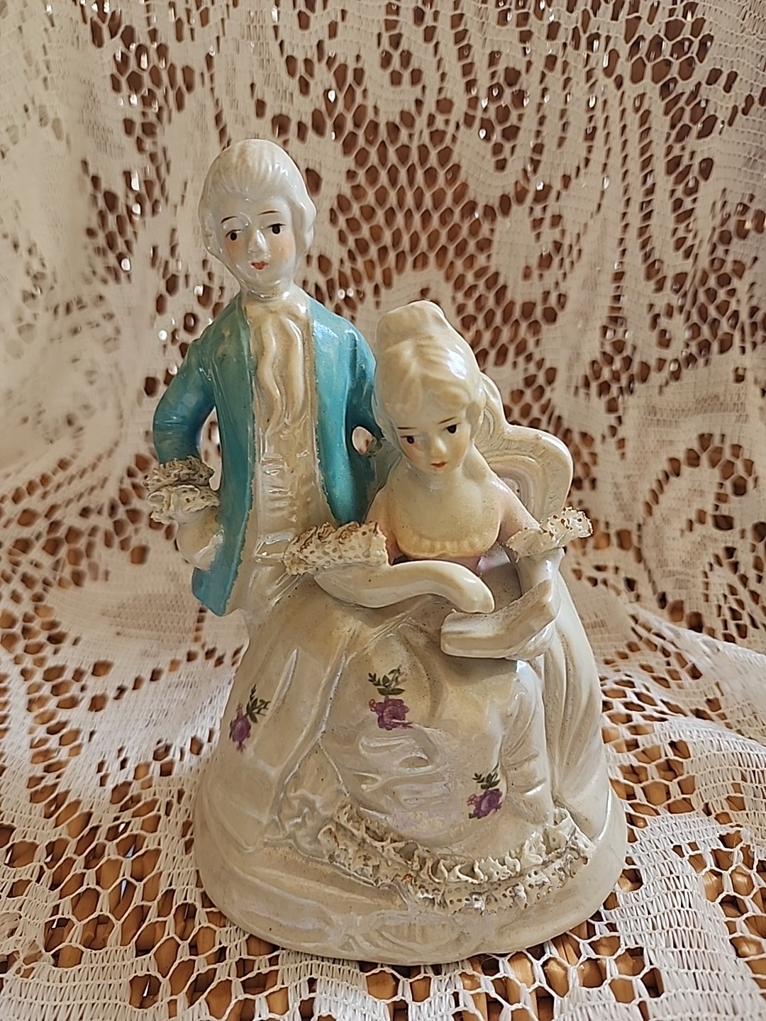 Vintage Victorian Styled Couple Porcelain Lusterware Iridescent Figurine China
