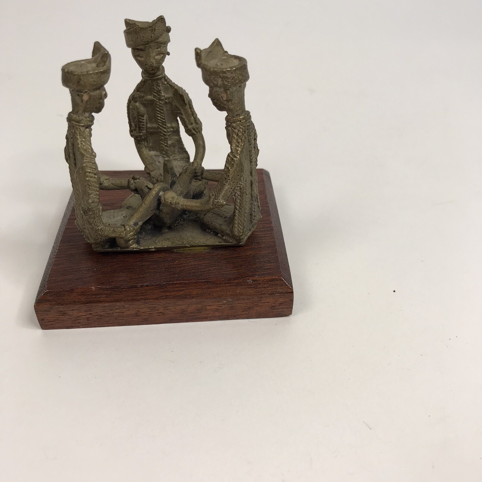 Vintage Tribal Men Tboli Warriors Brass and Wood Figurine