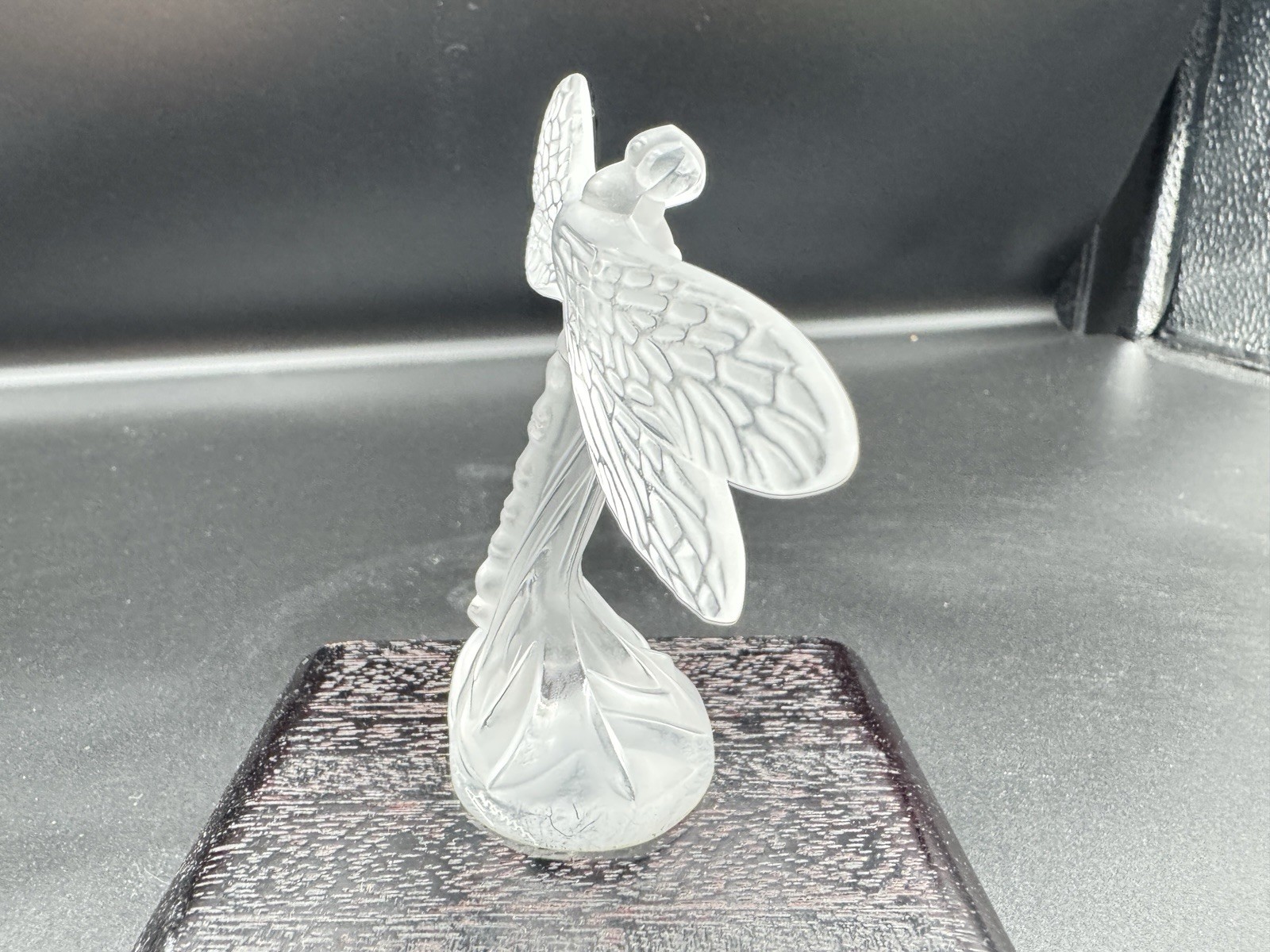 Lalique France Frosted Crystal Dragonfly Figurine Signed Art Glass