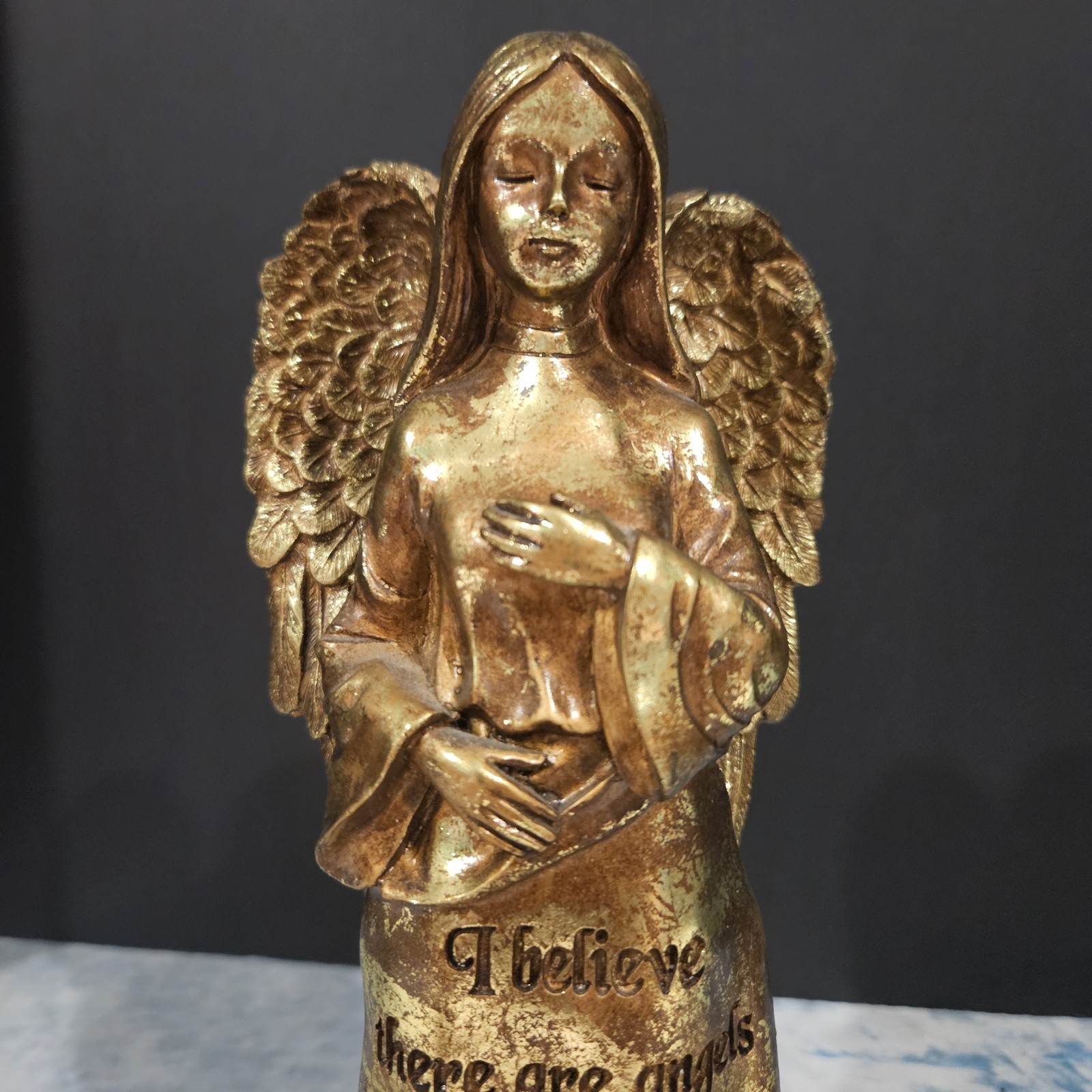 12″ Bronze Colored Angel Figurine “Angels Among Us” Religious Memorial Decor