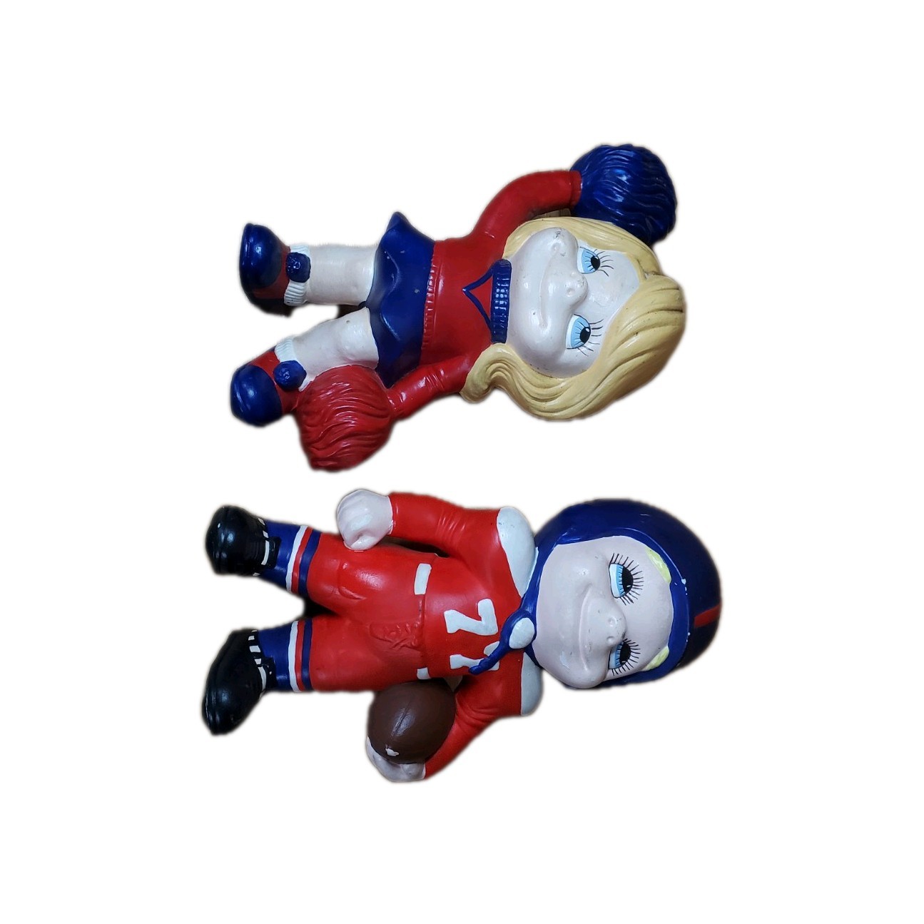 vintage ceramic football player and cheerleader figurines