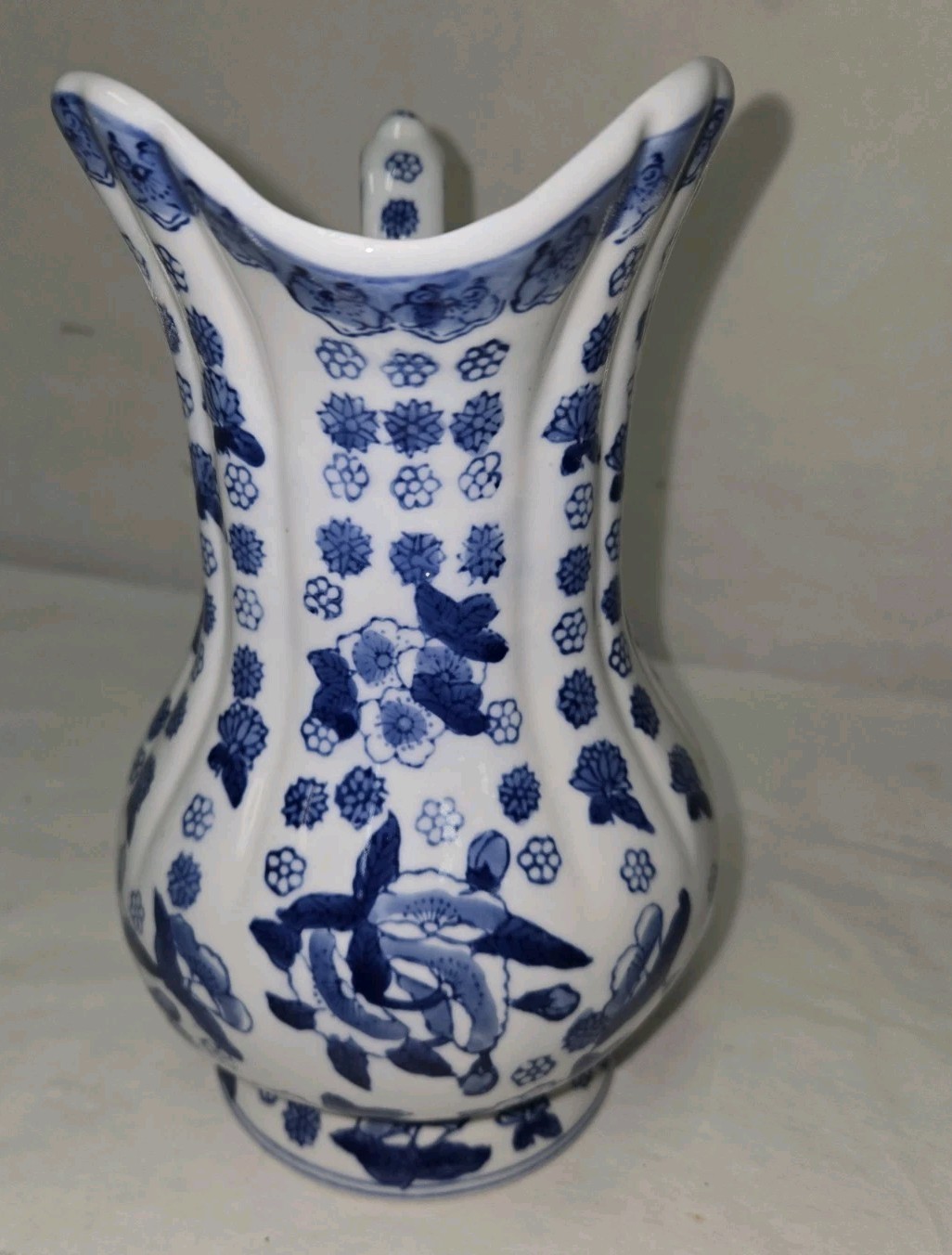 Vintage Delft Blue And White Andrea By Sadek Floral Pitcher