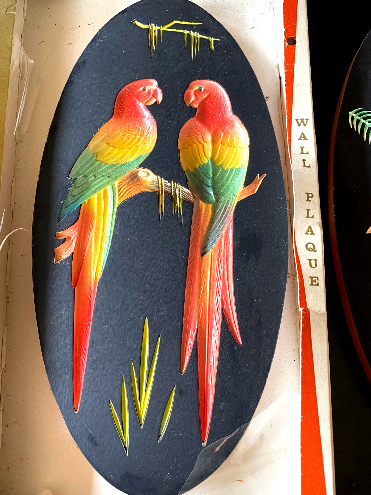 Vintage Miller Studio Chalkware Parrots & Flamingo Wall Plaques Set 2 Orig Box