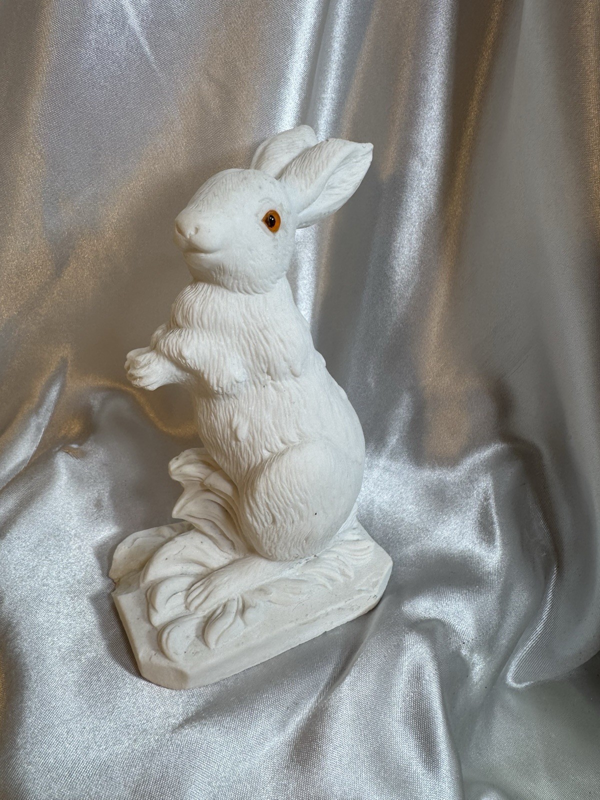 Stone Rabbit Figurine Matte Finish Made in Italy White/Brown 8in x 6in