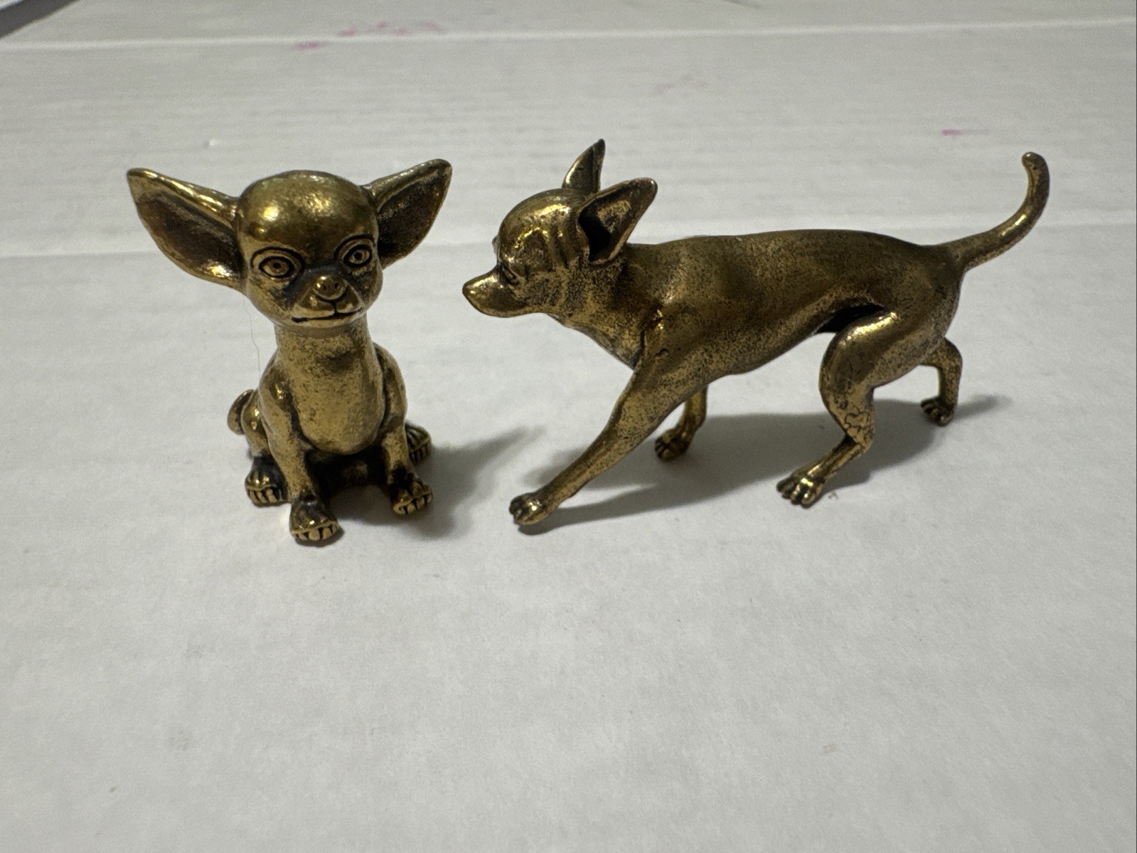 Solid Brass 2 Pcs Chihuahuas Dogs Desktop Decor Ornament Paper Weight