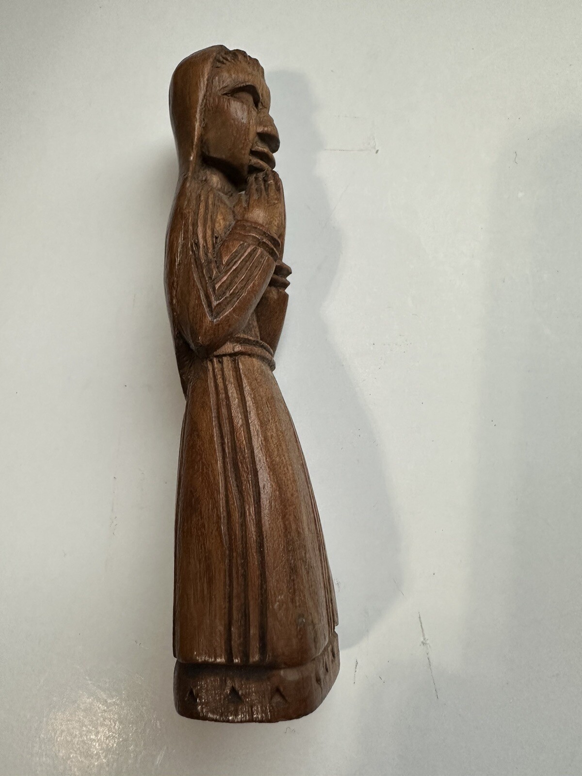 Religious Statue Hand Carved Signed JA Wood Woman Beautiful Hair Folk Art OOAK