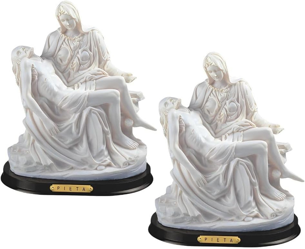 2-PC Gift Set 10″ H White La Pieta by Michelangelo Statue Holy