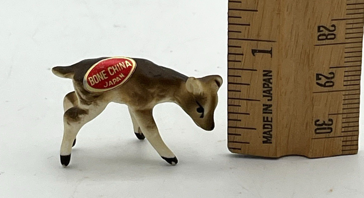 Vtg Miniature Bone China 3pc Moose Family Set Bull Cow Calf Figurine Japan 1960s