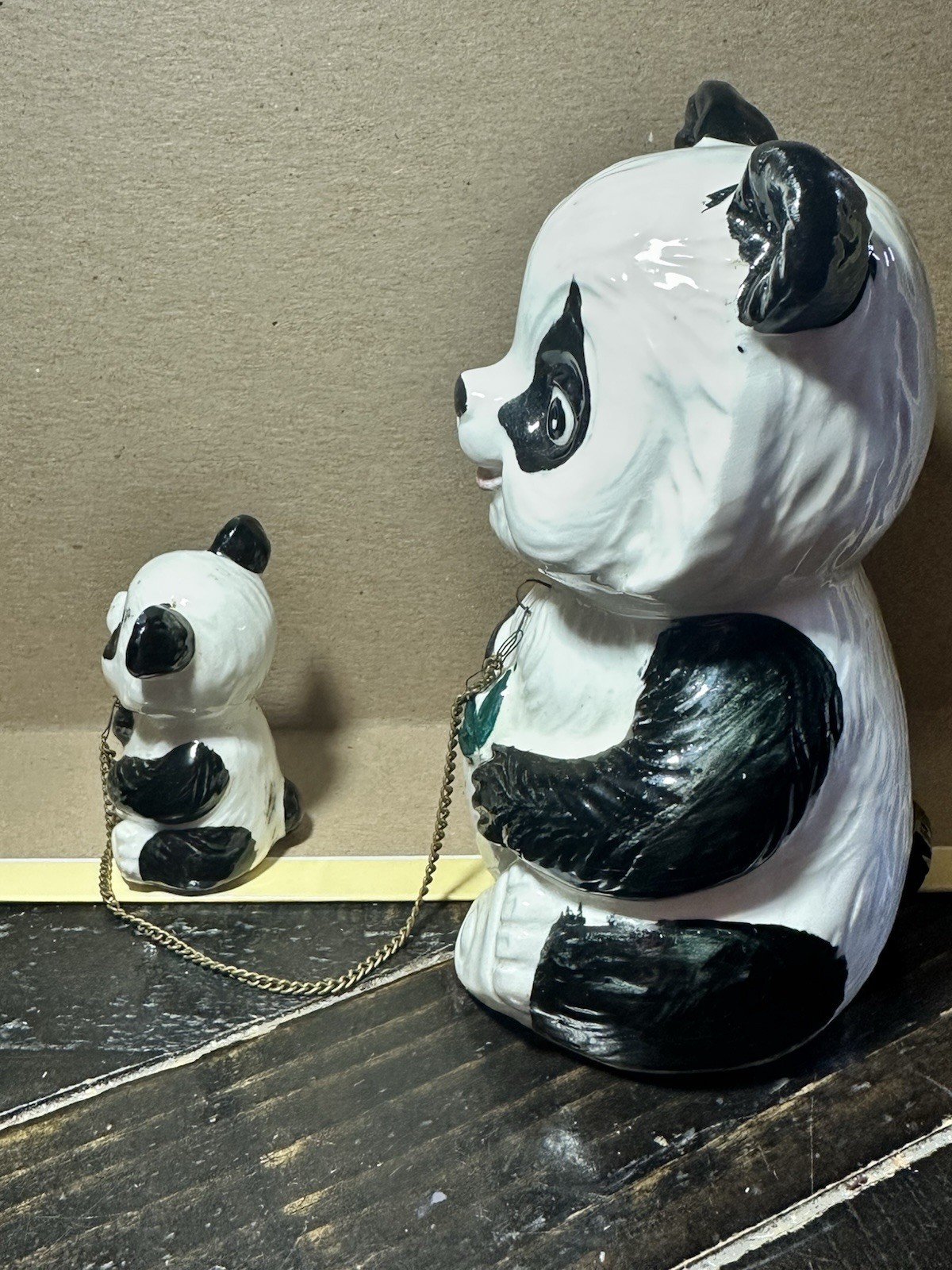 Vintage Mama Panda And Baby Ceramic “Playful Panda” With Bamboo Marking JAPAN
