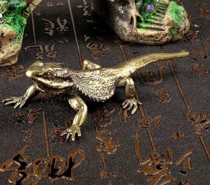 1PC Brass Lizard Animal Statue Small Sculpture Tabletop Figurine Home Decor Gift